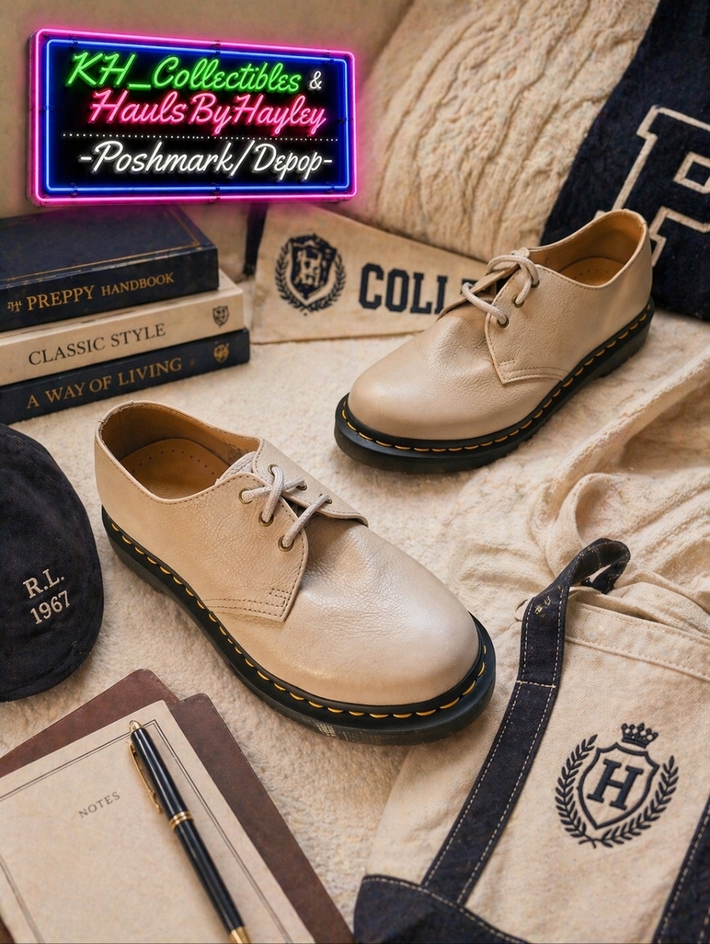 ​Dr. Martens 1461 Virginia Leather Oxfords Parchment Beige Size US 8